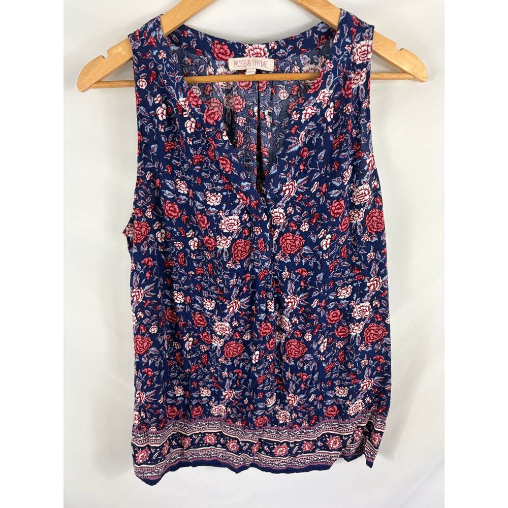 Rose & Thyme Floral Print V Neck Blouse Size XL